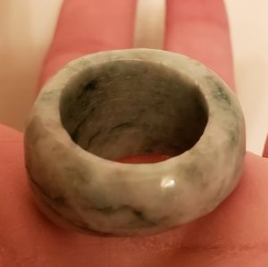 New Faceted Natural Green Sesame Jasper Ring.